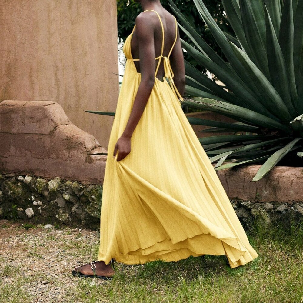 Yellow Sexy Women's Sleeveless Bohemian Tropical Holiday Dress - Picture 5 of 9